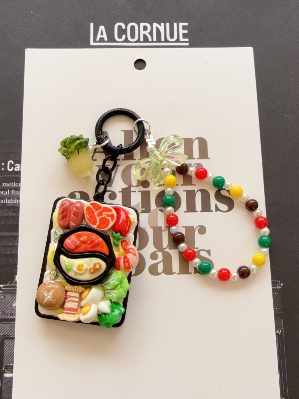 Colorful Beaded Phone Charm with Food hot pot Accent